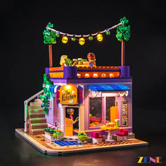community kitchen sign and rooftop party glow - ZENE Bricks Light Kit for LEGO® Heartlake City Community Kitchen #41747