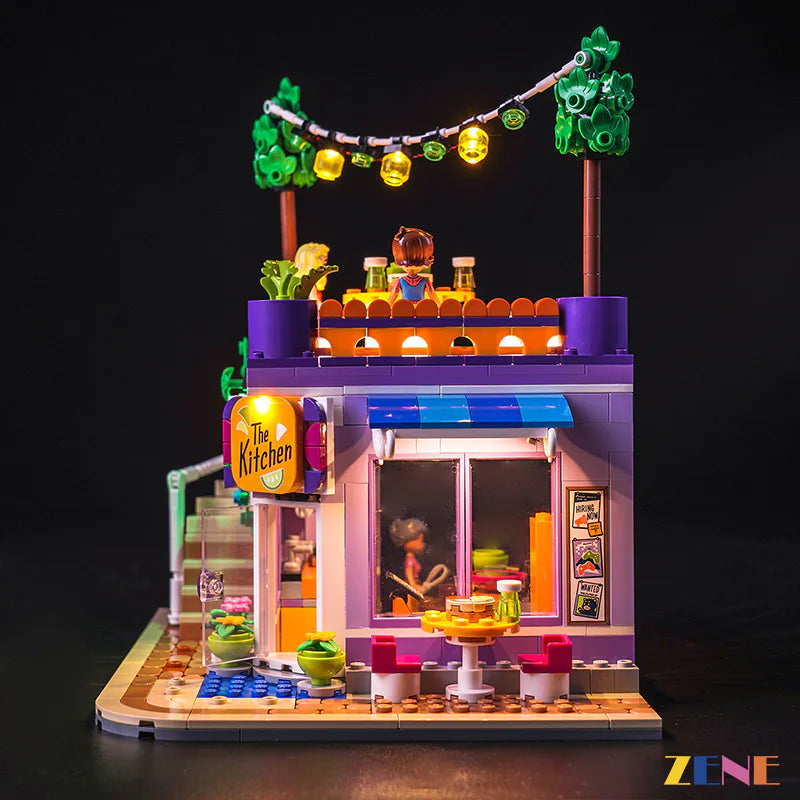 community kitchen sign and rooftop party glow - ZENE Bricks Light Kit for LEGO® Heartlake City Community Kitchen #41747