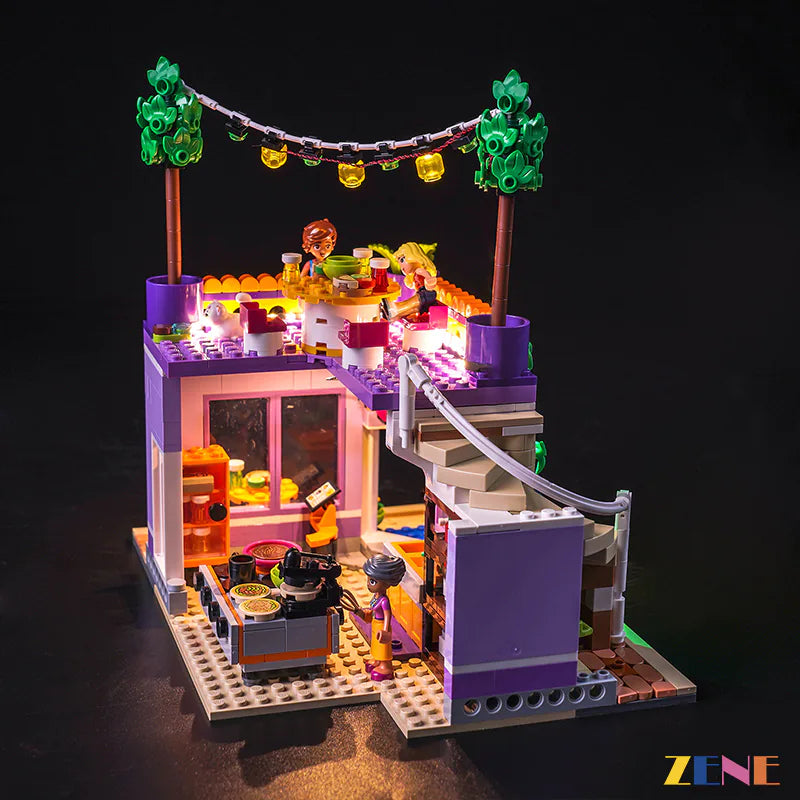community kitchen sign and rooftop party glow - ZENE Bricks Light Kit for LEGO® Heartlake City Community Kitchen #41747