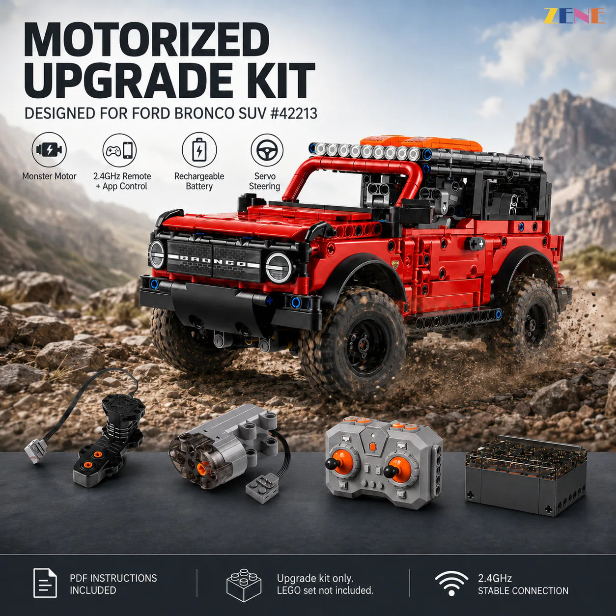 zene bricks Power Functions Kit for Ford Bronco SUV Motorized #42213
