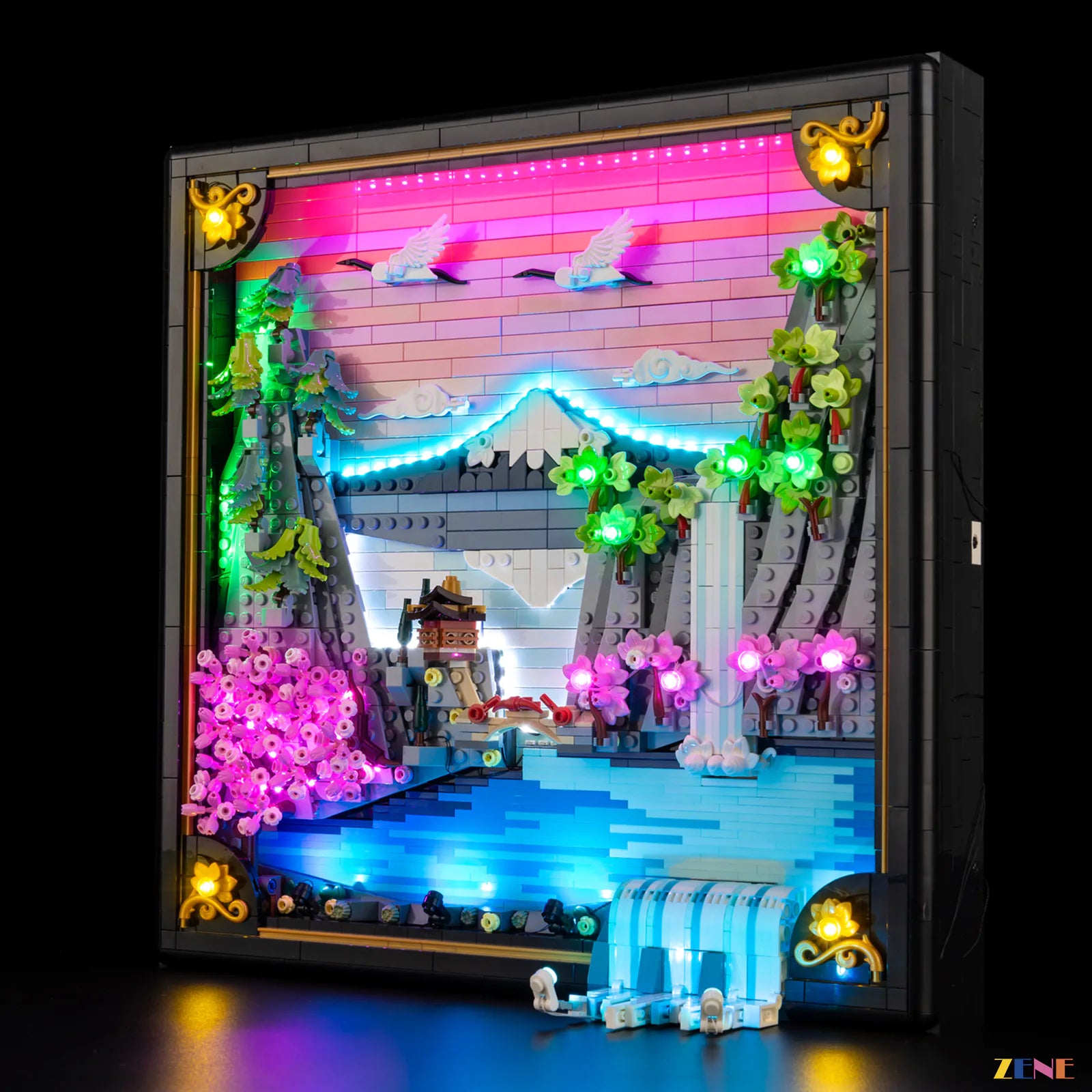 Mount Fuji soft blue accent glow - ZENE Bricks Light Kit for LEGO® Japanese Cherry Blossom Landscape #31218