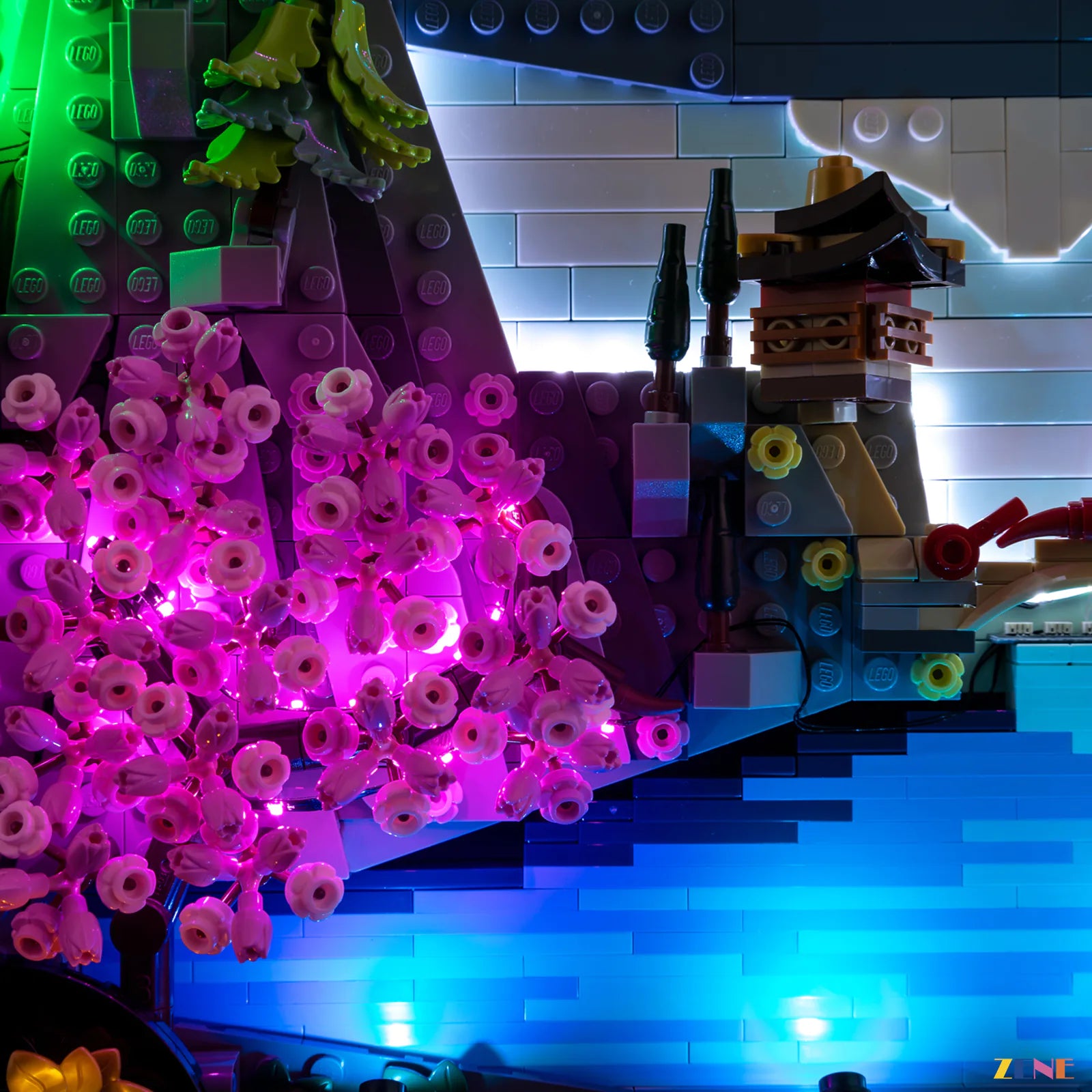 Ukiyo-e style art display lighting - ZENE Bricks Light Kit for LEGO® Japanese Cherry Blossom Landscape #31218
