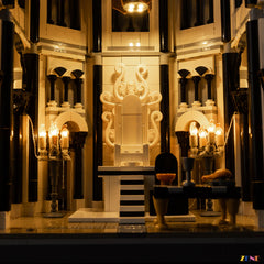 ZENE Bricks LED light kit installed on the Citadel Throne Room of LEGO 11377
