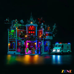 purple neon Gotham display effect - ZENE Bricks Light Kit for LEGO® Arkham Asylum #76300