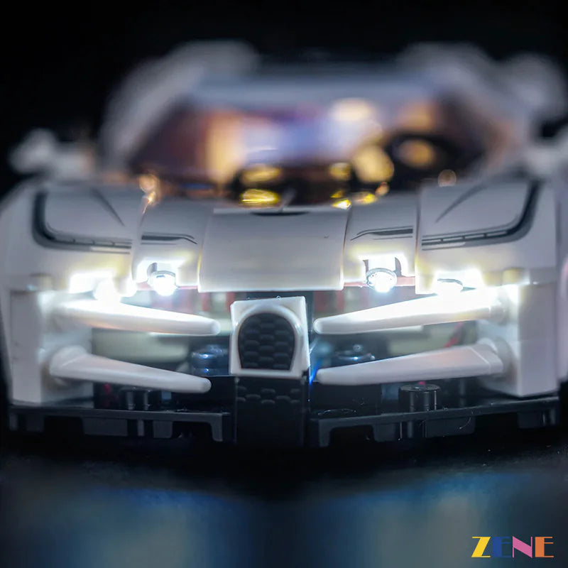 Bugatti hypercar headlights and taillights glow - ZENE Bricks Light Kit for LEGO® Bugatti Centodieci Hyper Sports Car #77240