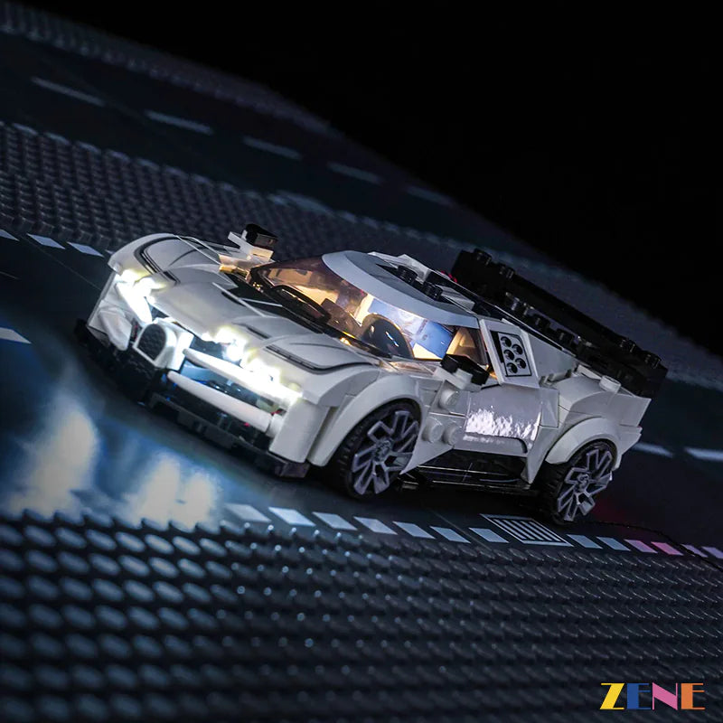 Bugatti hypercar headlights and taillights glow - ZENE Bricks Light Kit for LEGO® Bugatti Centodieci Hyper Sports Car #77240