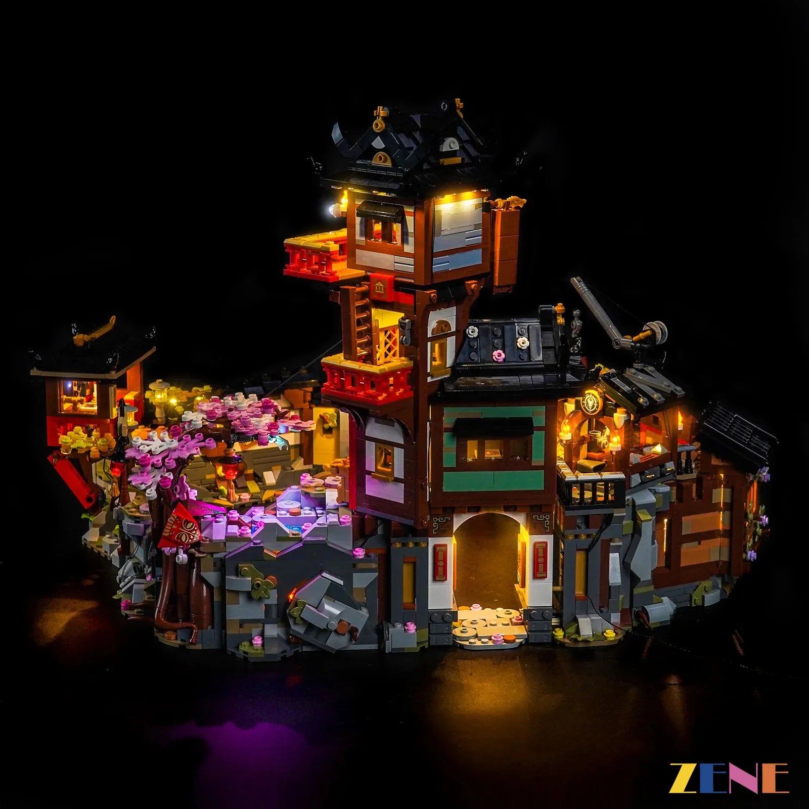 spinjitzu legacy display night mode - ZENE Bricks Light Kit for LEGO® NINJAGO The Old Town 15th Anniversary #71861