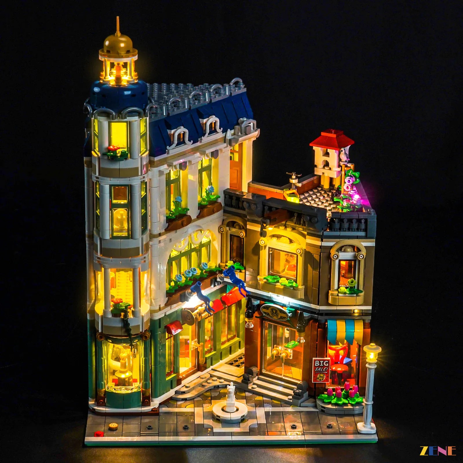 shopping street storefront warm night lighting - ZENE Bricks Light Kit for LEGO® Shopping Street #11371