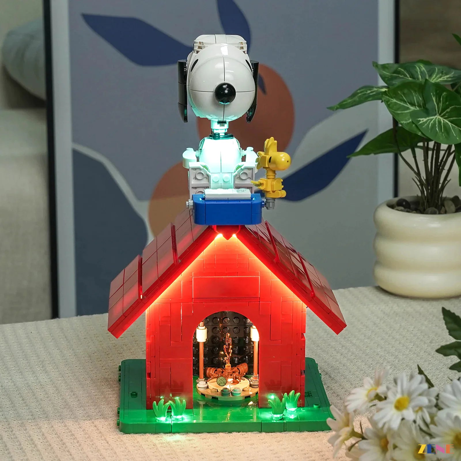 warm orange sunset display lighting - ZENE Bricks Light Kit for LEGO® Peanuts Snoopy's Doghouse #21368