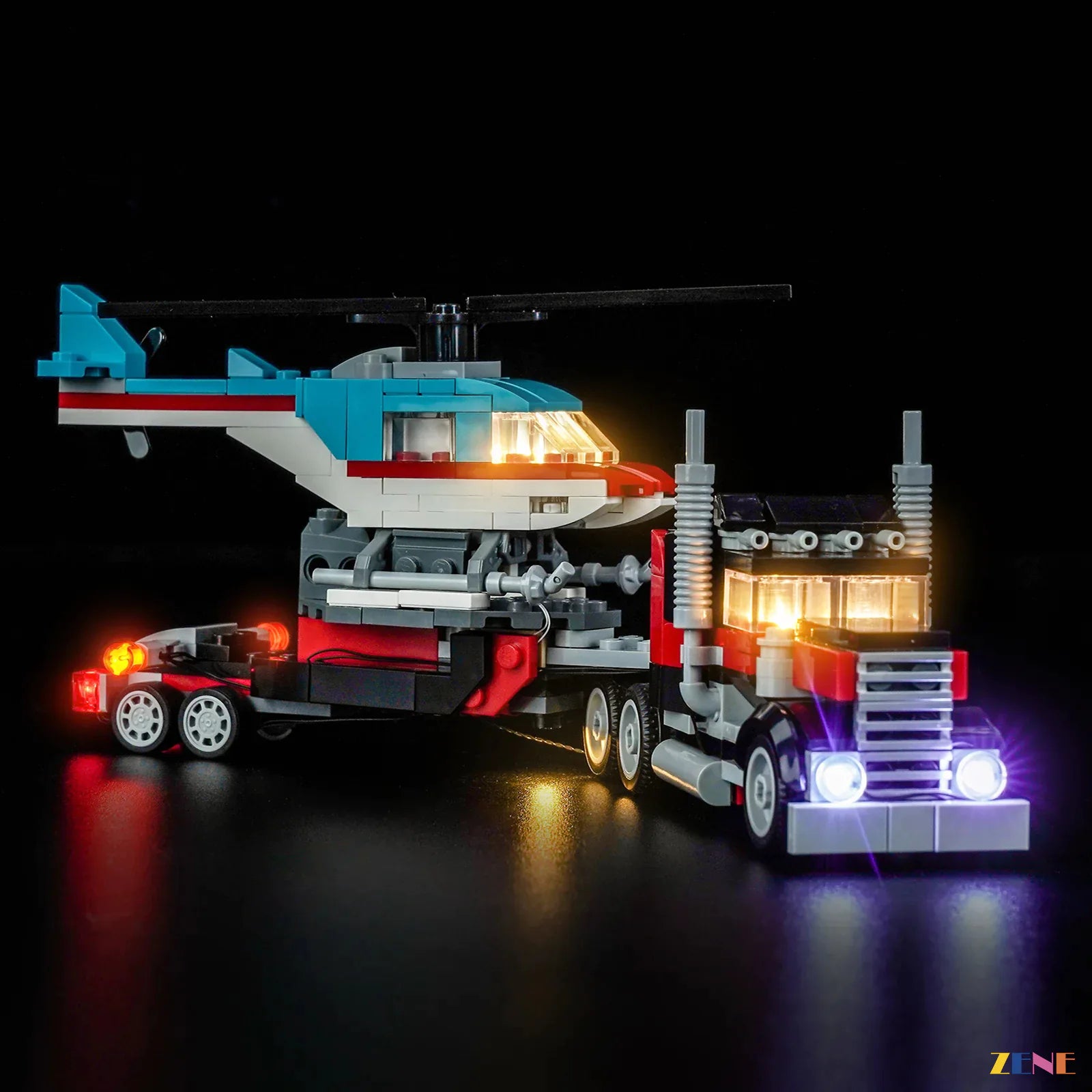 warm cab dashboard illumination scene - ZENE Bricks Light Kit for LEGO® Flatbed Truck with Helicopter #31146