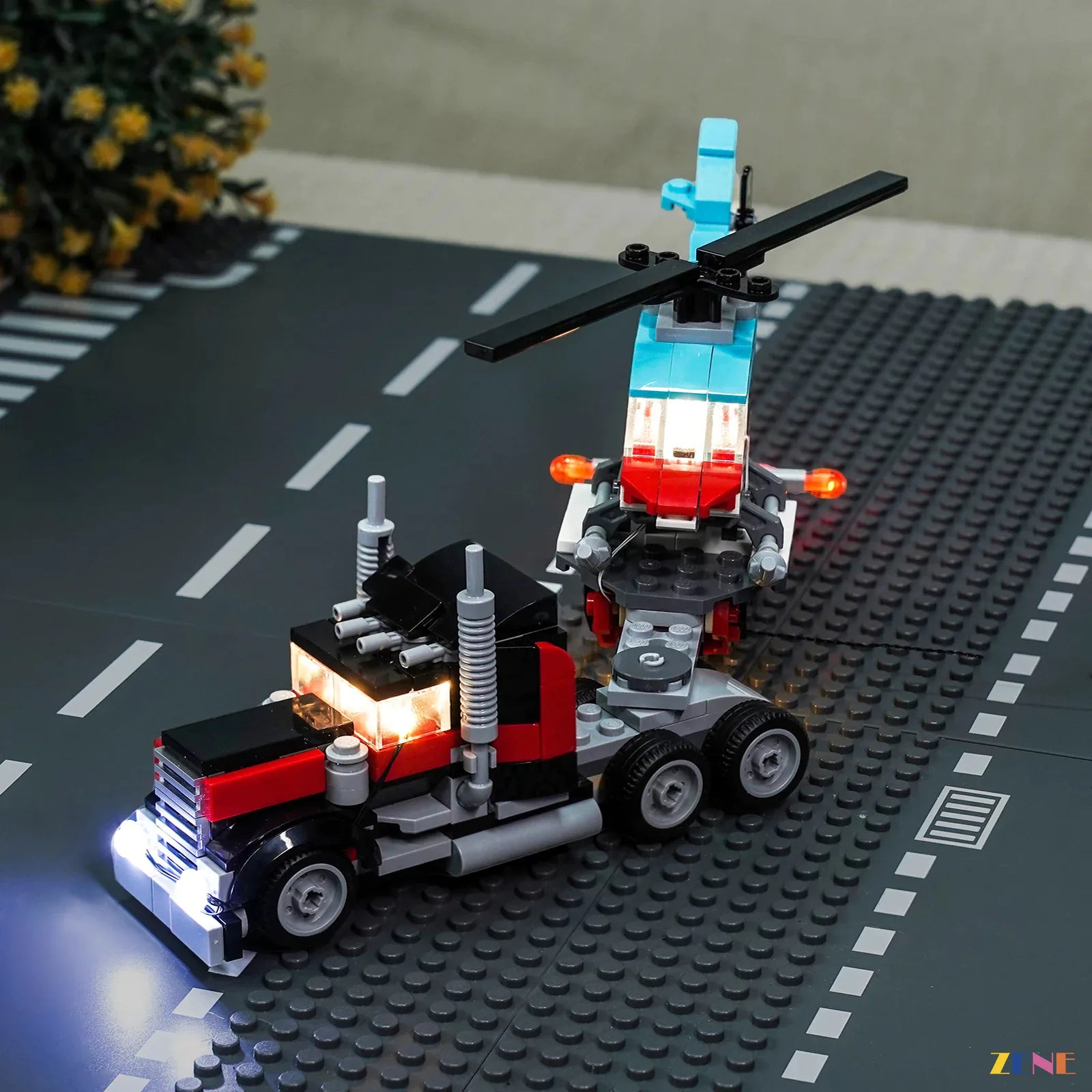 truck headlights highway night beams - ZENE Bricks Light Kit for LEGO® Flatbed Truck with Helicopter #31146