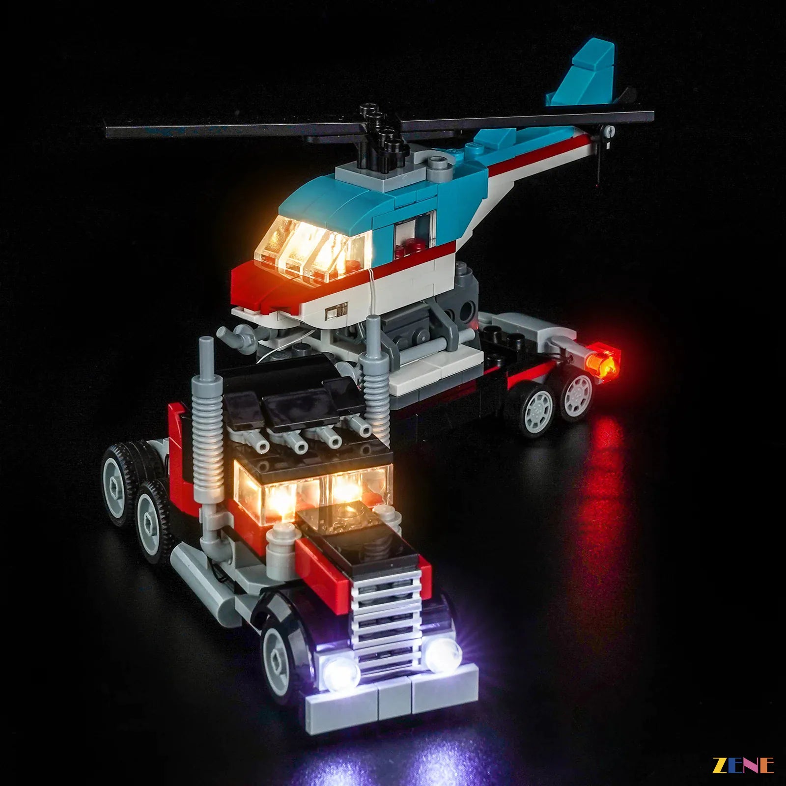 helicopter cockpit hovering light effect - ZENE Bricks Light Kit for LEGO® Flatbed Truck with Helicopter #31146