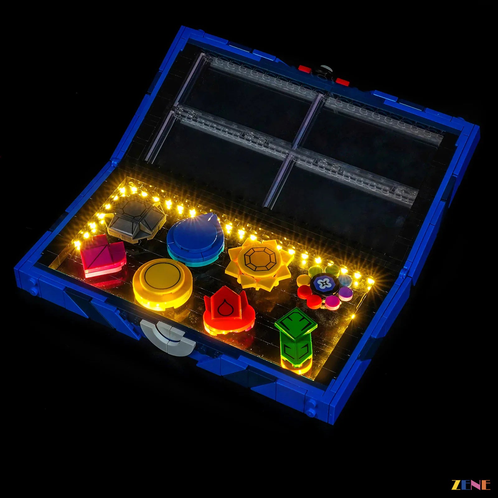 Kanto badges display case and Pokémon collection glow - ZENE Bricks Light Kit for LEGO® Kanto Region Badge Collection #40892
