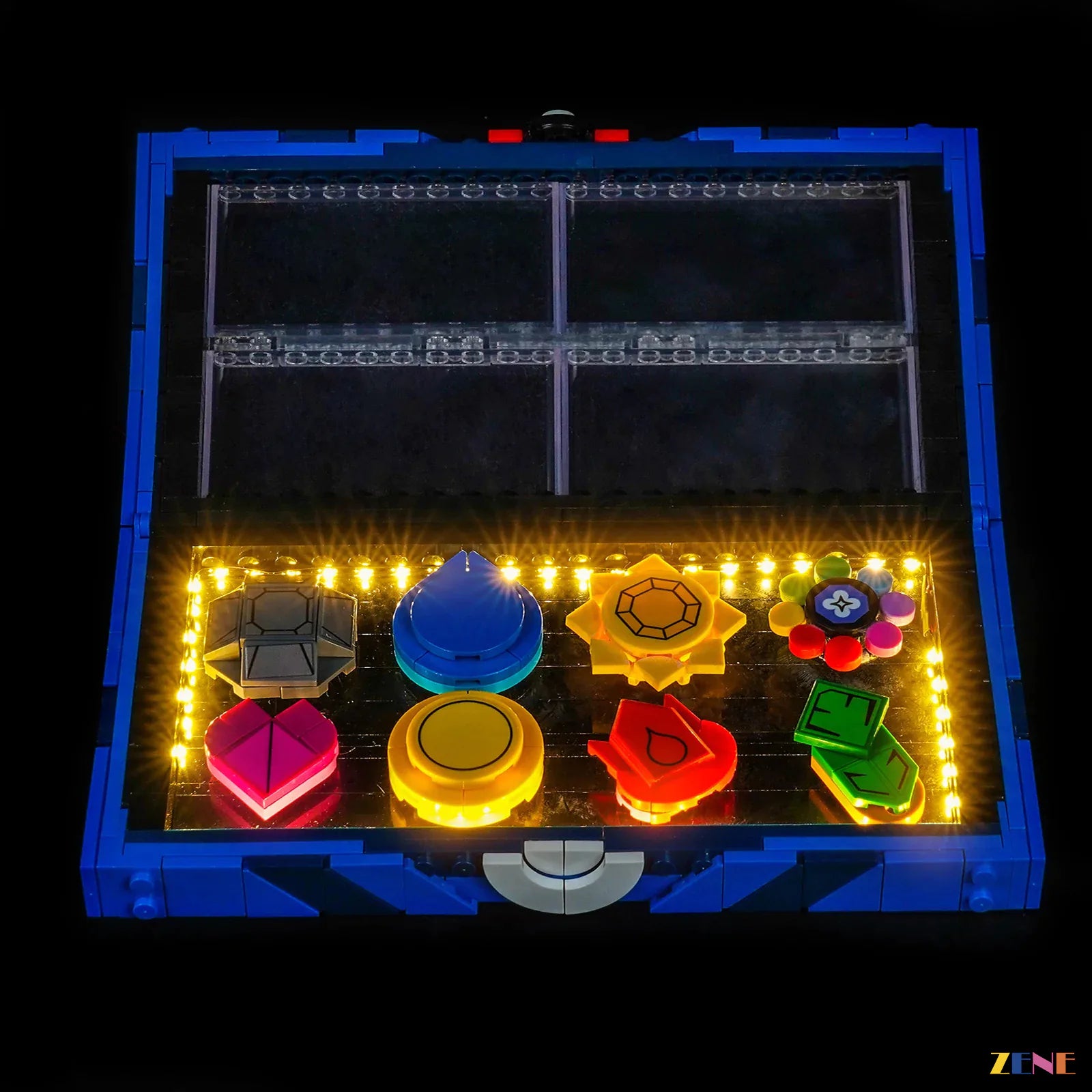 Kanto badges display case and Pokémon collection glow - ZENE Bricks Light Kit for LEGO® Kanto Region Badge Collection #40892