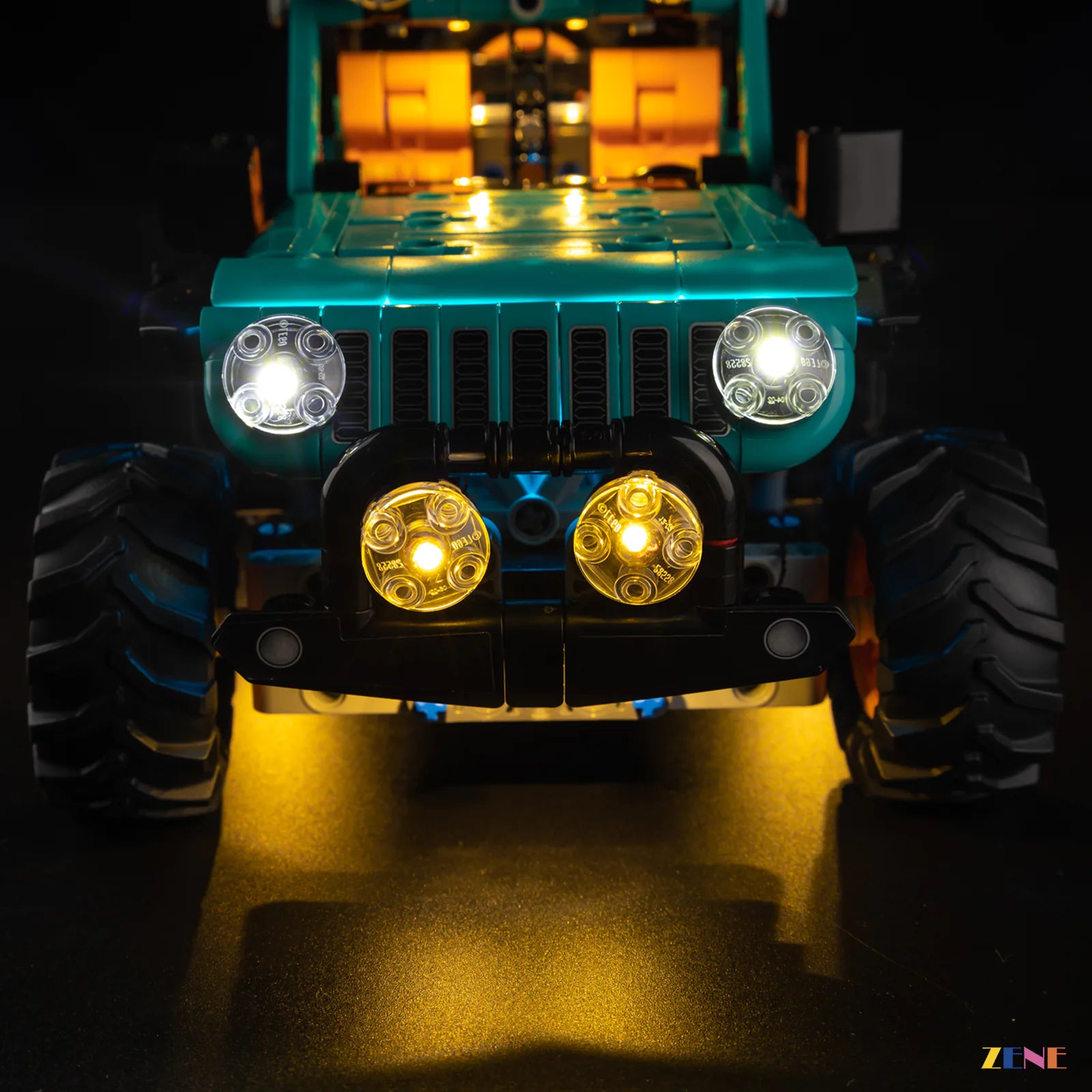 camping trail scene warm headlights - ZENE Bricks Light Kit for LEGO® Jeep Wrangler Rubicon SUV #42227