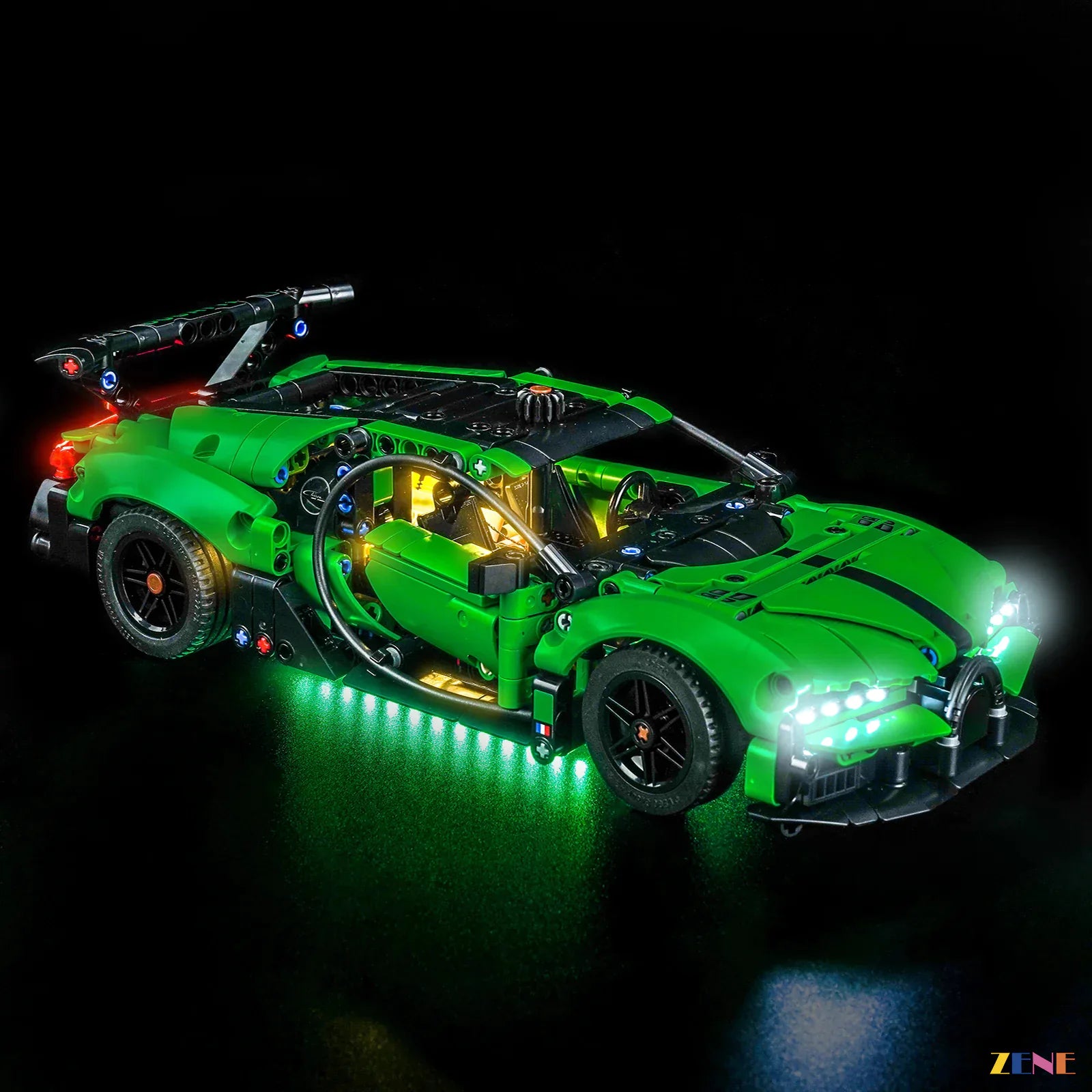 warm amber cabin dashboard illumination - ZENE Bricks Light Kit for LEGO® Green Bugatti Chiron Pur Sport Hypercar #42241