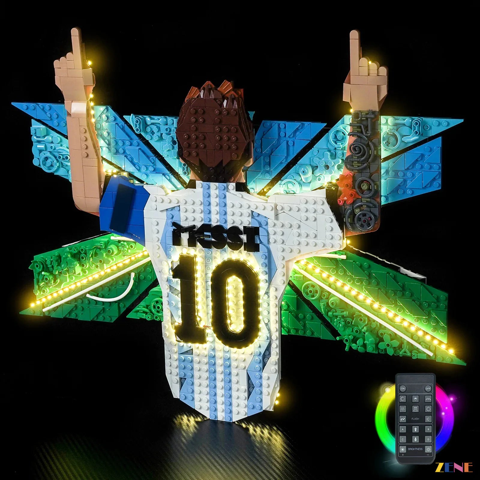 blue green wing aura lighting - ZENE Bricks Light Kit for LEGO® Lionel Messi Celebration #43018