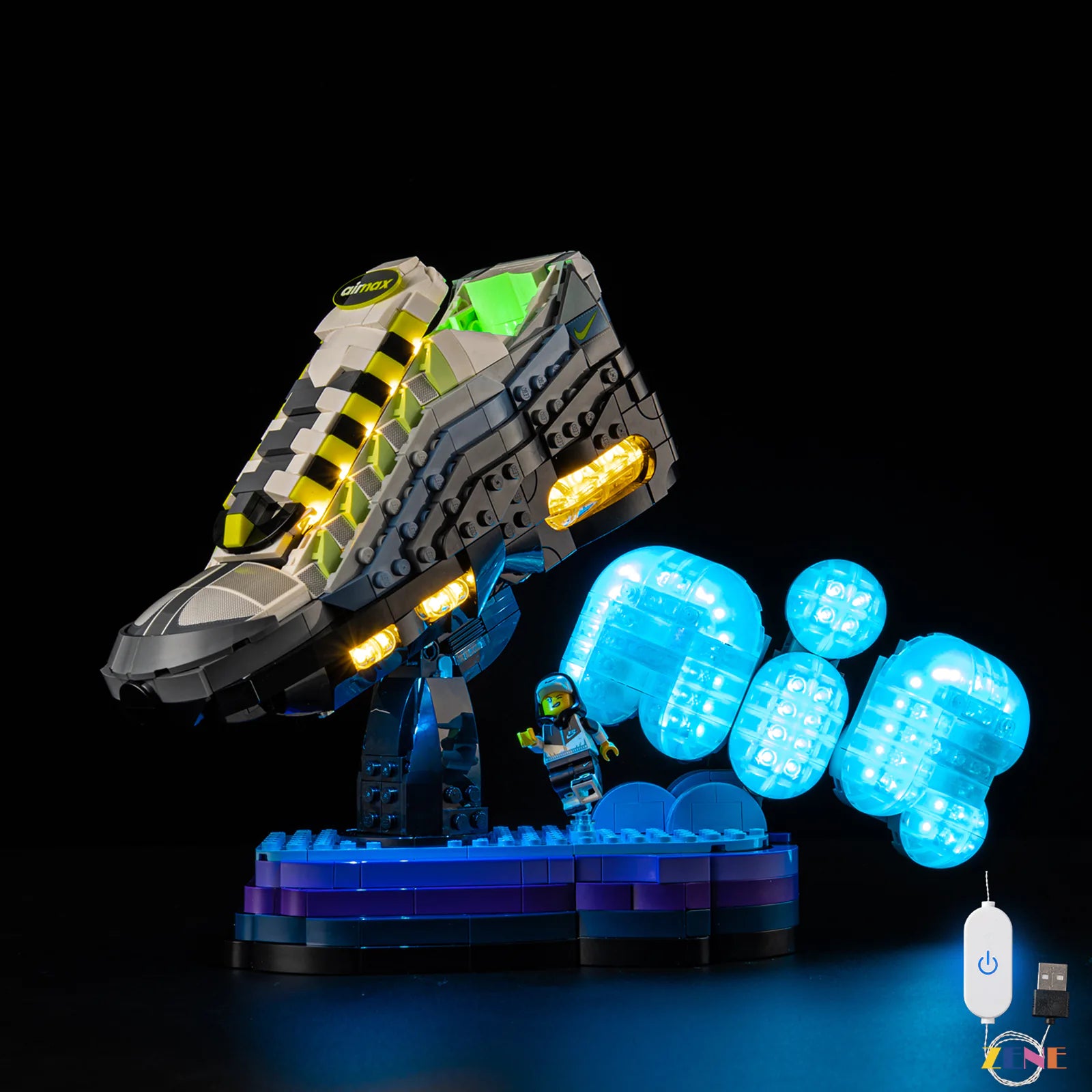 sneaker display futuristic light installation - ZENE Bricks Light Kit for LEGO® Nike Air Max 95 #43025 Version2