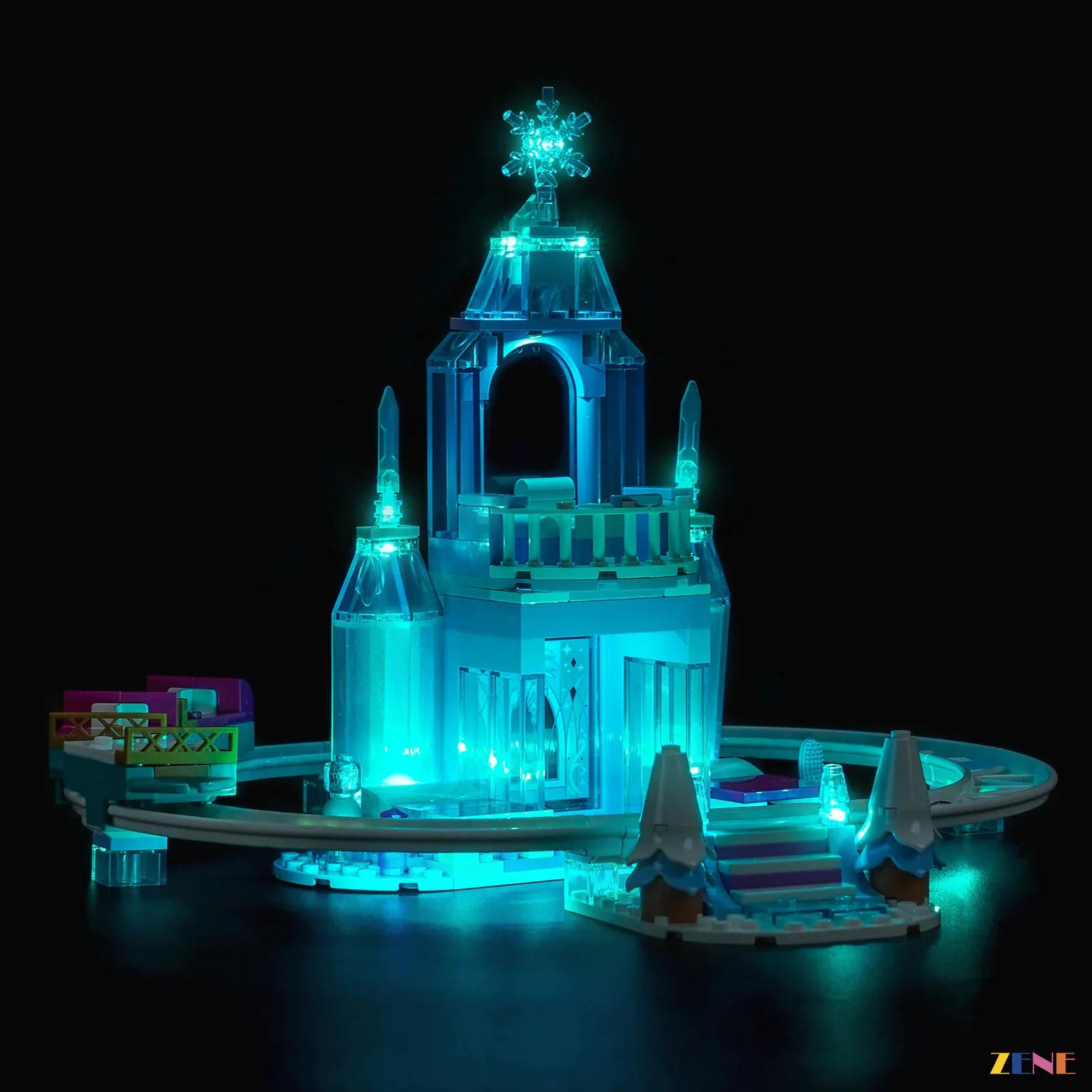 icy blue balcony accent glow - ZENE Bricks Light Kit for LEGO® Elsa's Ice Castle and Snow Ride Adventure #43281