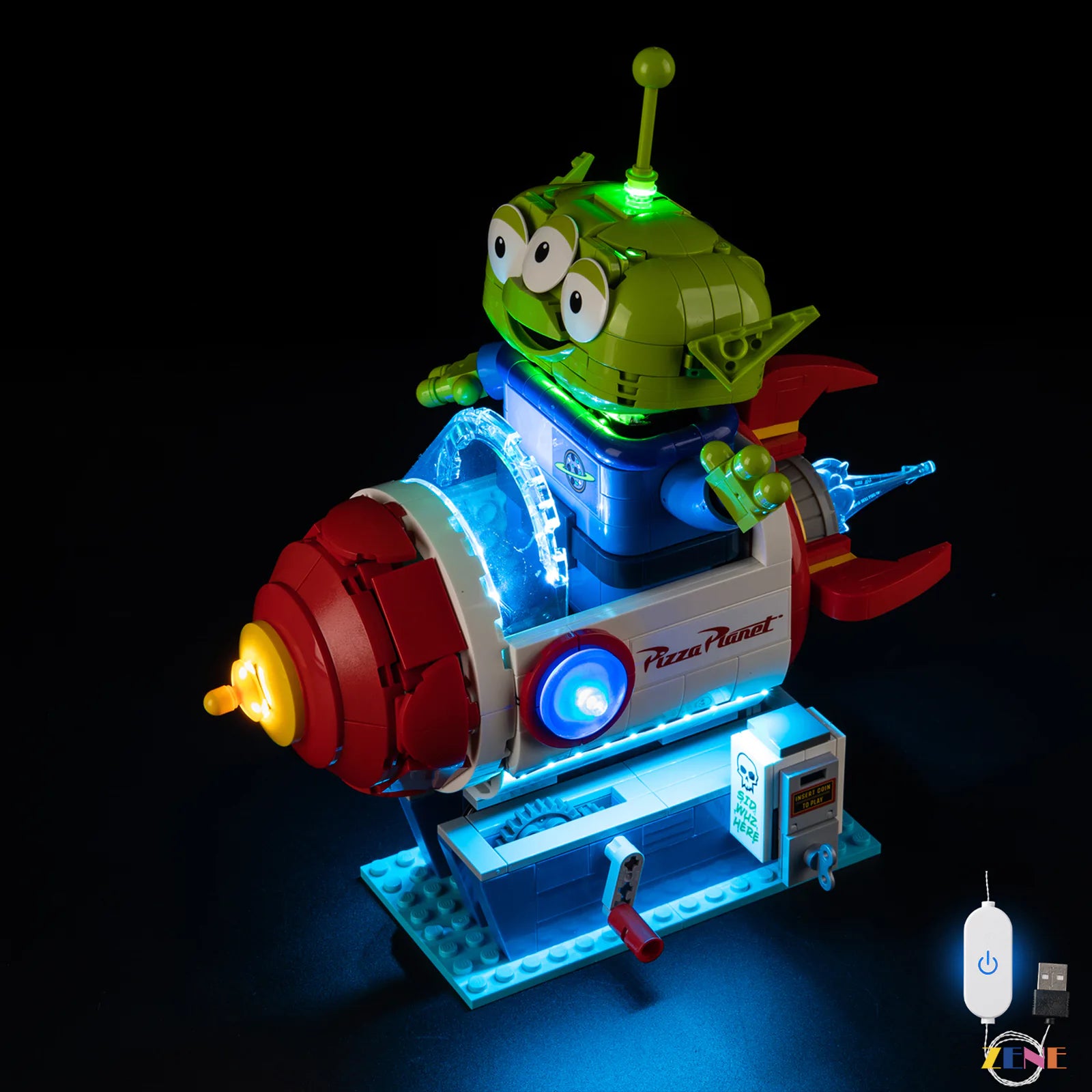 zene bricks Light Kit for Alien with Pizza Planet Rocket Ride #43307