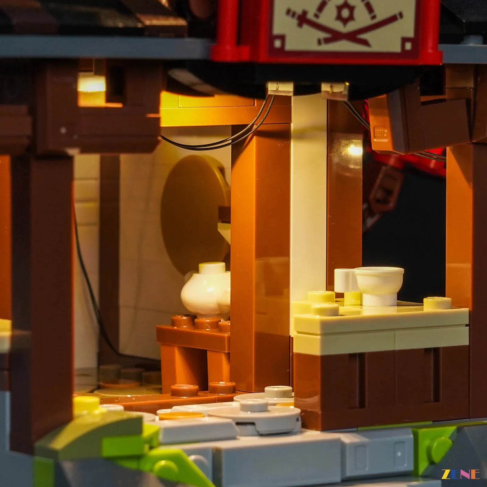 warm lantern workshop display effect - ZENE Bricks Light Kit for LEGO® Four Weapons Blacksmith 15th Anniversary #71858
