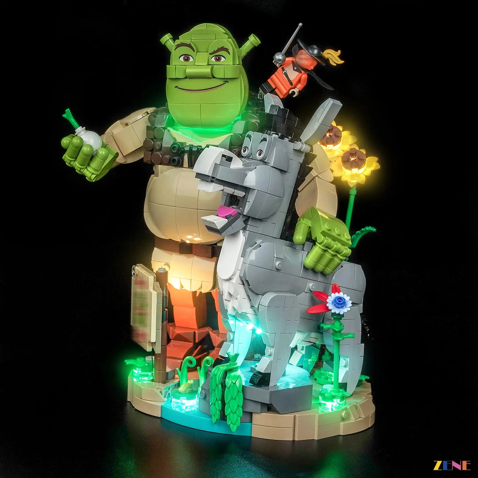 blue lagoon water lighting scene - ZENE Bricks Light Kit for LEGO® Shrek Donkey and Puss in Boots #72423