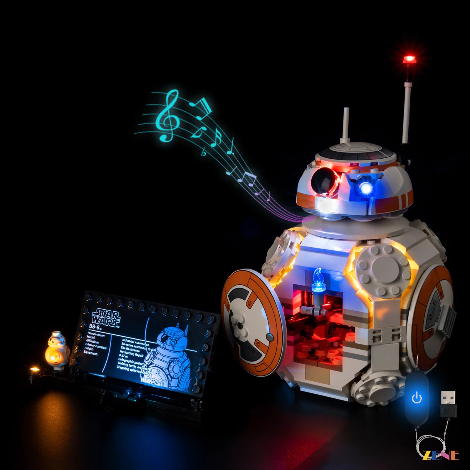 zene bricks Light Kit for BB8 Astromech Droid #75452