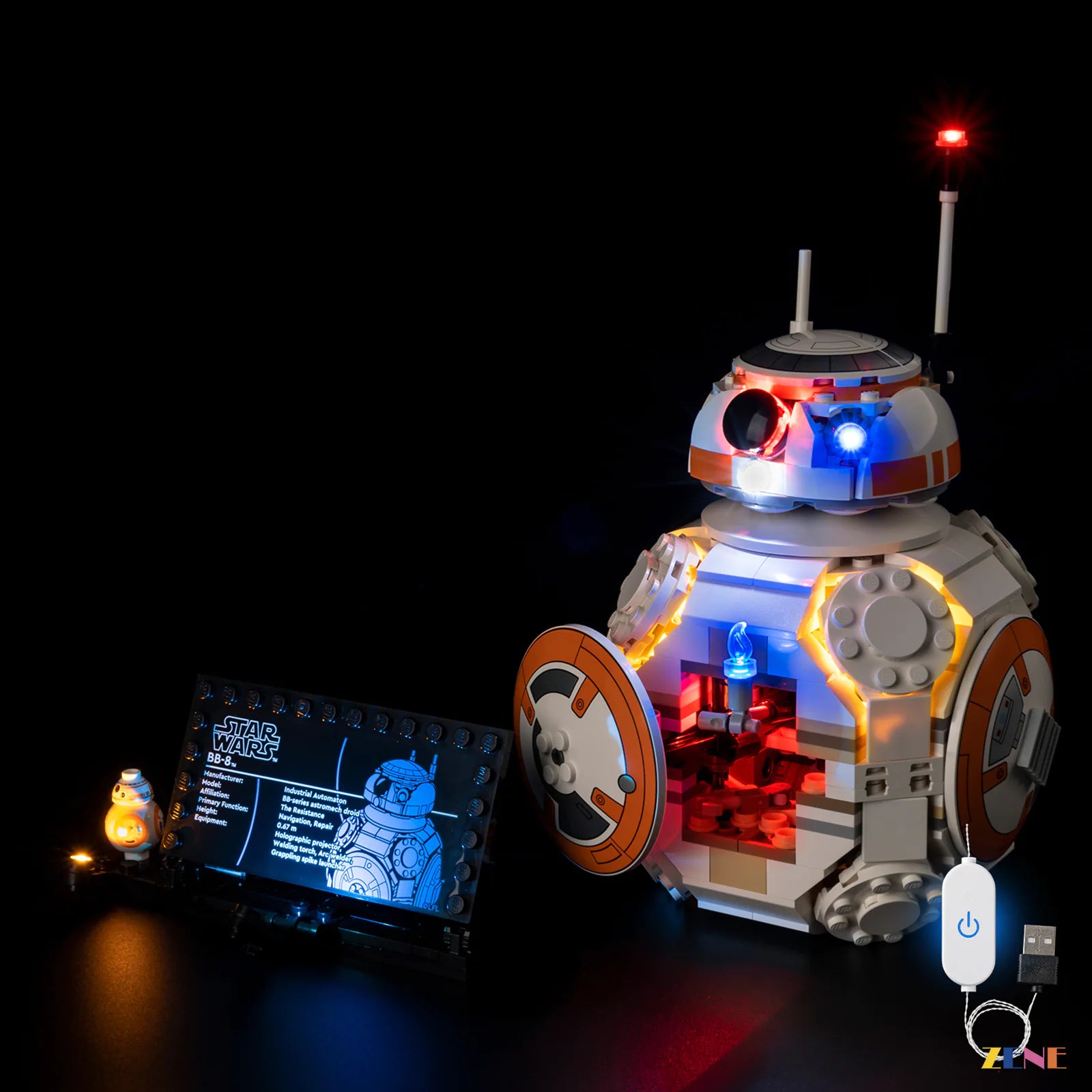 zene bricks Light Kit for BB8 Astromech Droid #75452