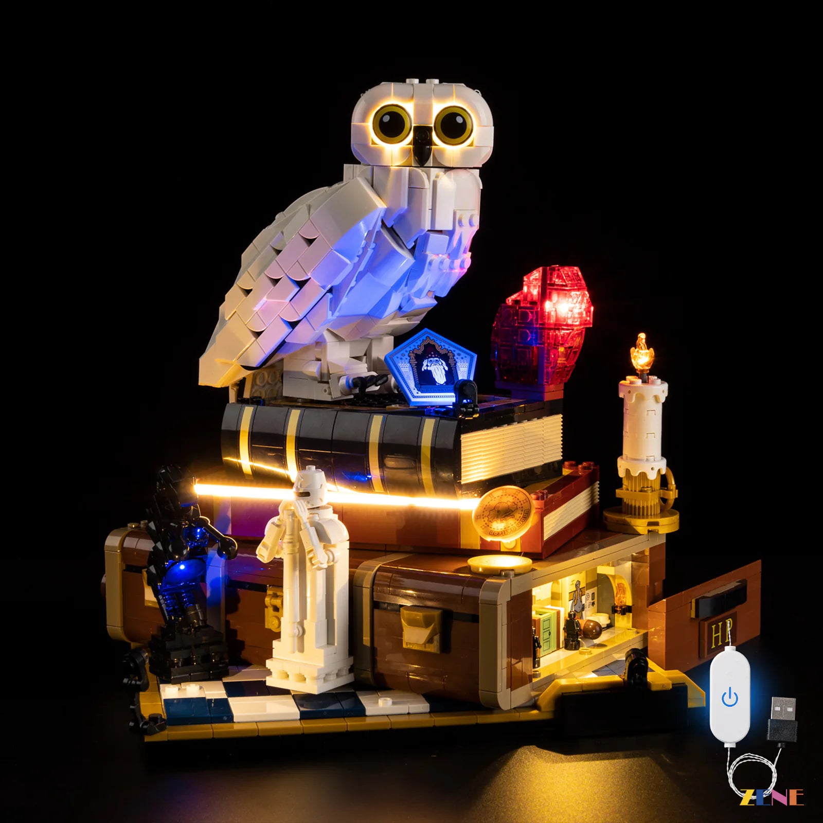 Hedwig owl eyes soft illumination - ZENE Bricks Light Kit for LEGO® Sorcerer's Stone Collectors' Edition #76466 Ver.2