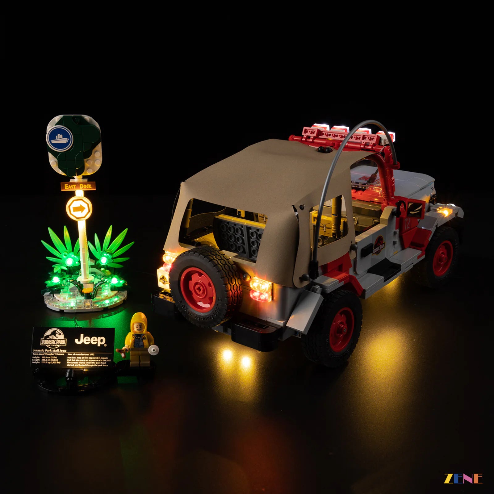 warm cockpit jungle explorer lighting - ZENE Bricks Light Kit for LEGO® Jurassic Park Jeep Wrangler #77984