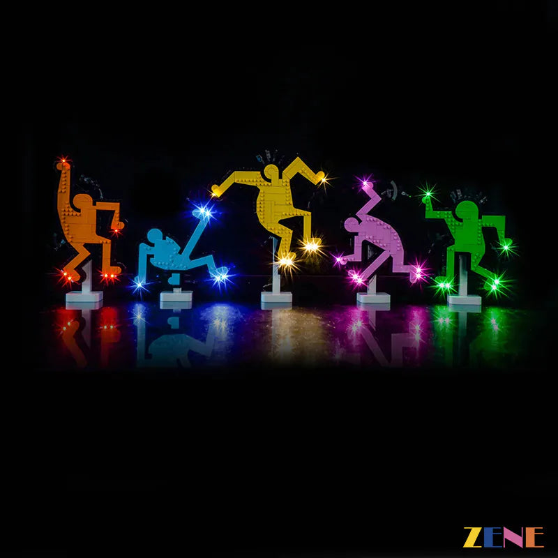 five colorful figures night showcase - ZENE Bricks Light Kit for LEGO® Dancing Figures #31216