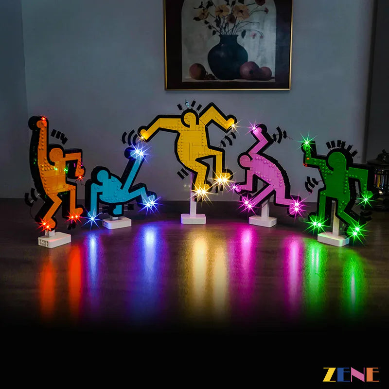 Keith Haring dancing figures colorful glow - ZENE Bricks Light Kit for LEGO® Dancing Figures #31216