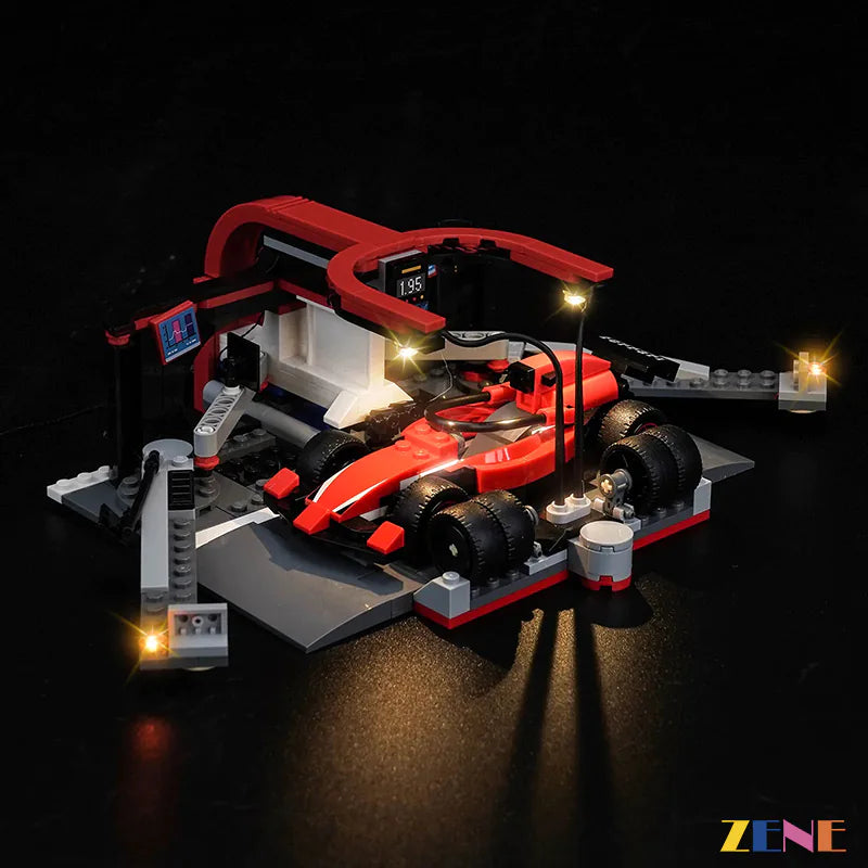 zene bricks Light Kit for LEGO F1 Pit Stop & Pit Crew with Ferrari Car #60443