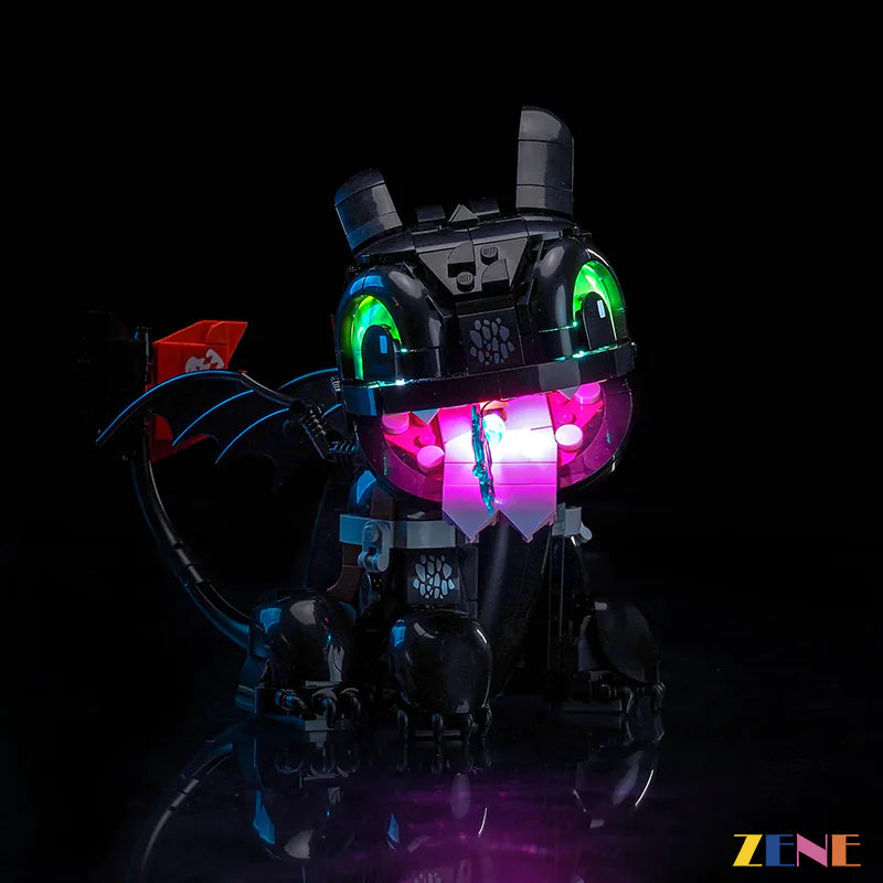 Toothless green eyes and plasma blast glow - ZENE Bricks Light Kit for LEGO® Dragon Toothless #10375