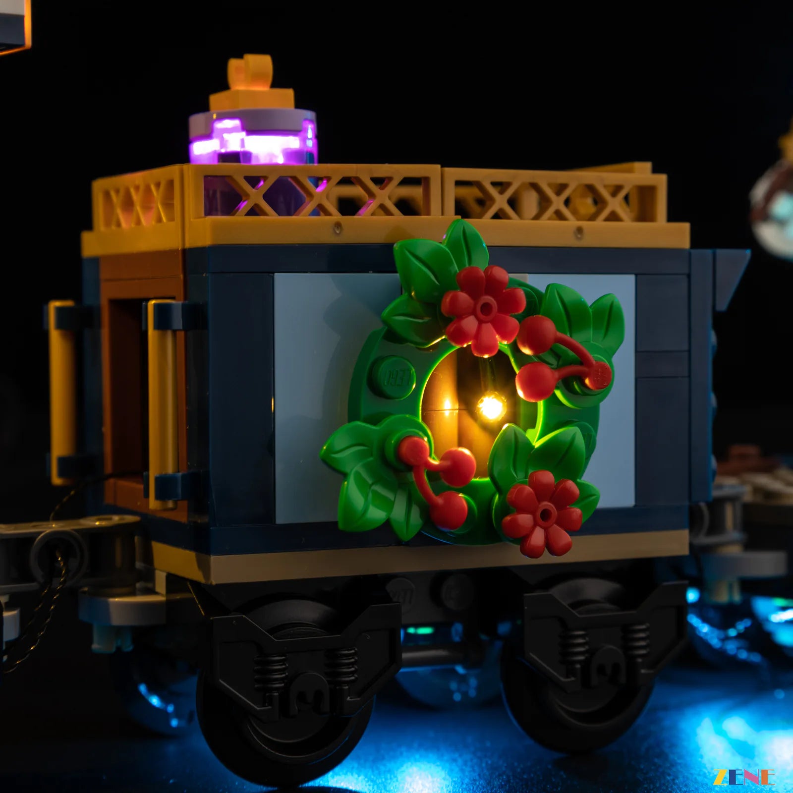 Christmas Eve train display ambience - ZENE Bricks Light Kit for LEGO® Holiday Express Train #10361 Ver.2