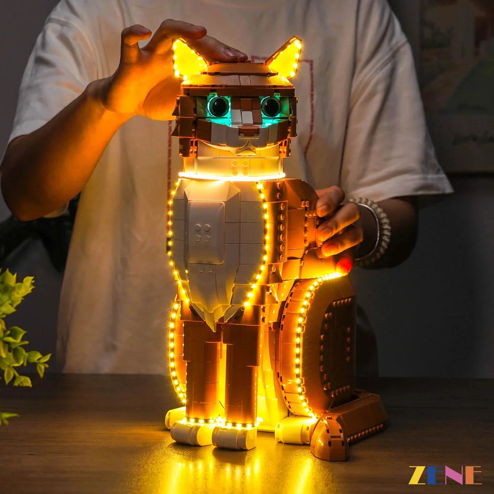 emerald cat eyes nighttime glow - ZENE Bricks Light Kit for LEGO® Ideas Orange Cat #21376