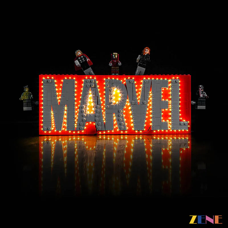 theatrical letter outline light effect - ZENE Bricks Light Kit for LEGO® Marvel Logo & Minifigures #76313