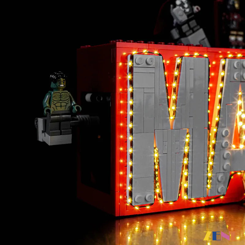 museum quality hero shelf glow - ZENE Bricks Light Kit for LEGO® Marvel Logo & Minifigures #76313