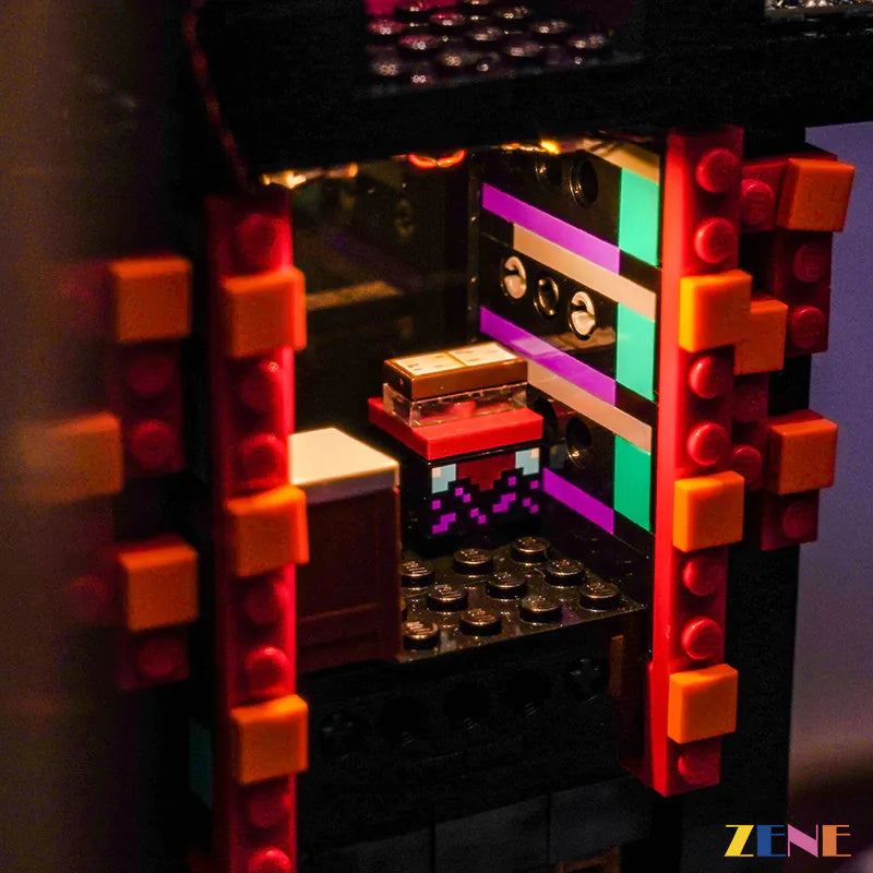 Enderman tower portal colors and Minecraft display glow - ZENE Bricks Light Kit for LEGO® Minecraft® Enderman Tower #21279
