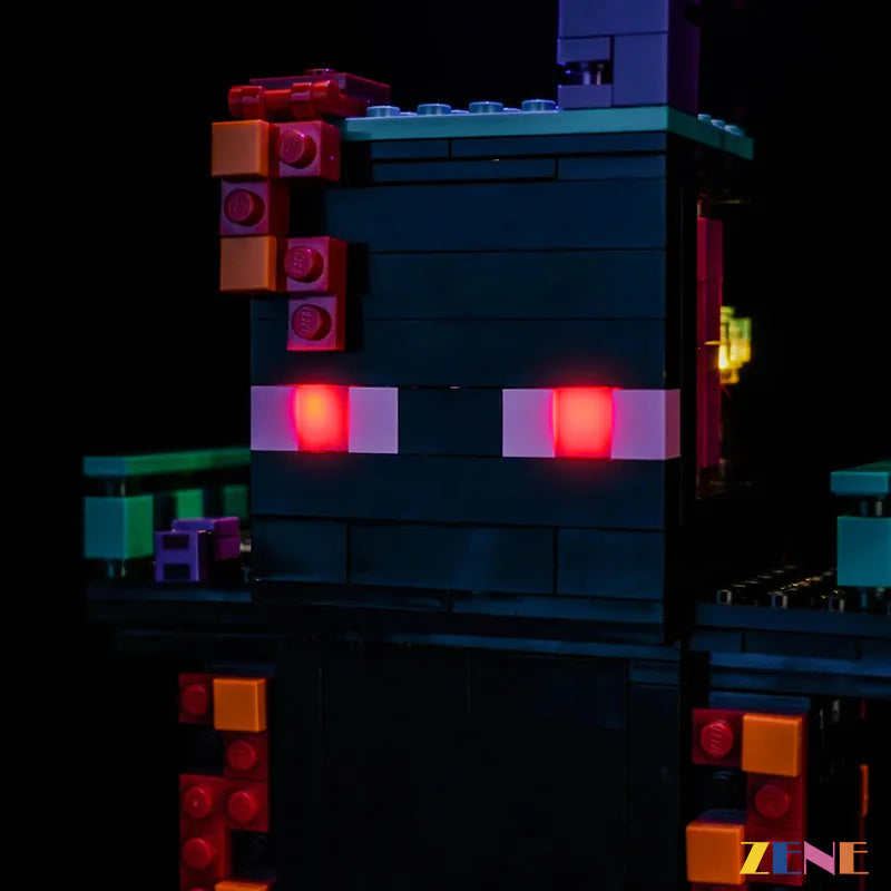 Enderman tower portal colors and Minecraft display glow - ZENE Bricks Light Kit for LEGO® Minecraft® Enderman Tower #21279