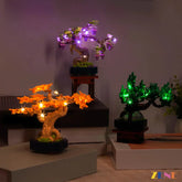 Three illuminated bonsai tree figurines LEGO Mini Bonsai Trees 10373
