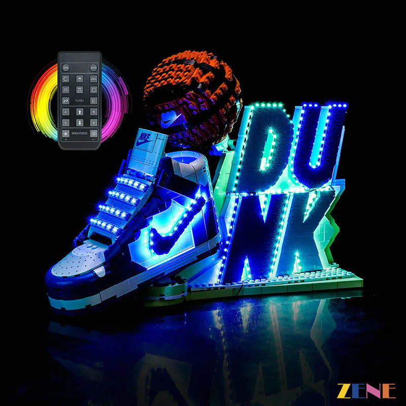 classic blue sneaker display glow - ZENE Bricks Light Kit for LEGO® Nike Dunk #43008