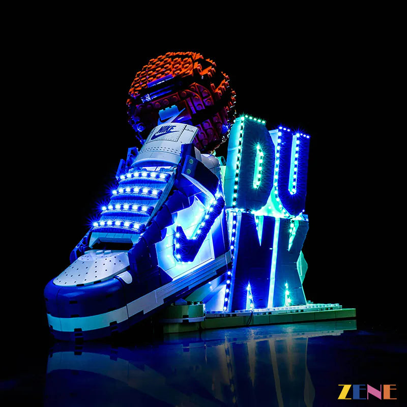 blue white collectible sneaker showcase - ZENE Bricks Light Kit for LEGO® Nike Dunk #43008