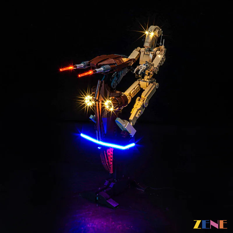 Battle Droid STAP blue base and blaster glow - ZENE Bricks Light Kit for LEGO® Battle Droid with STAP #75428