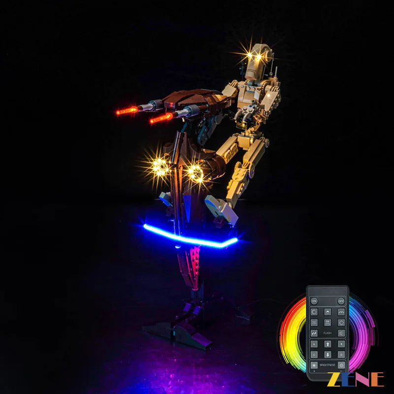 Battle Droid STAP blue base and blaster glow - ZENE Bricks Light Kit for LEGO® Battle Droid with STAP #75428