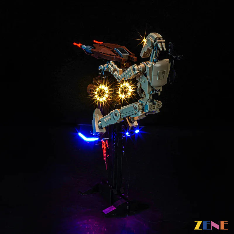 Battle Droid STAP blue base and blaster glow - ZENE Bricks Light Kit for LEGO® Battle Droid with STAP #75428