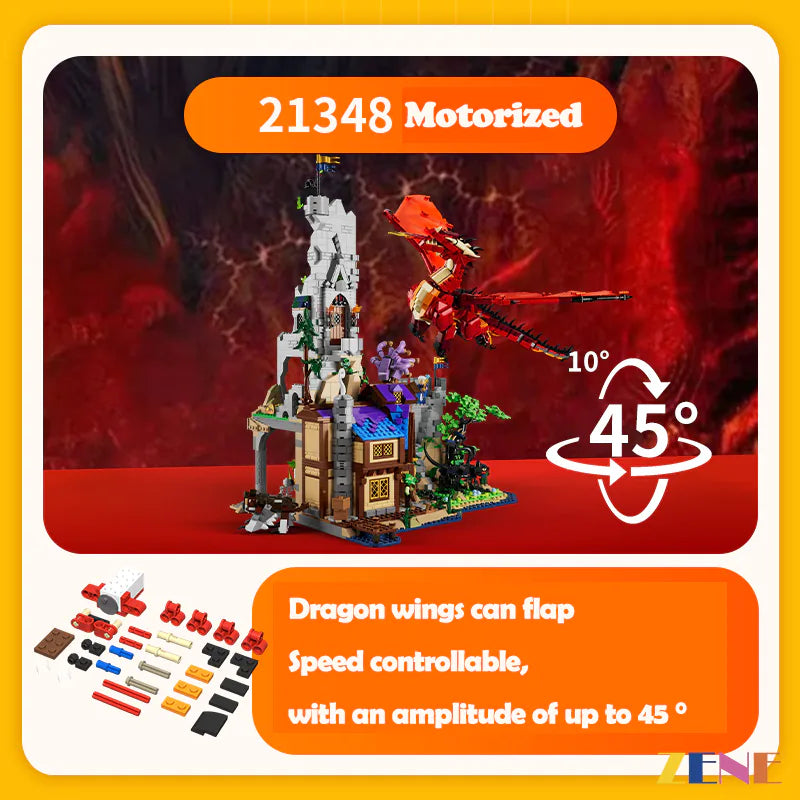 zene bricks Motorized Kit for LEGO Dungeons Dragons Red Dragon's Tale #21348 Power Functions