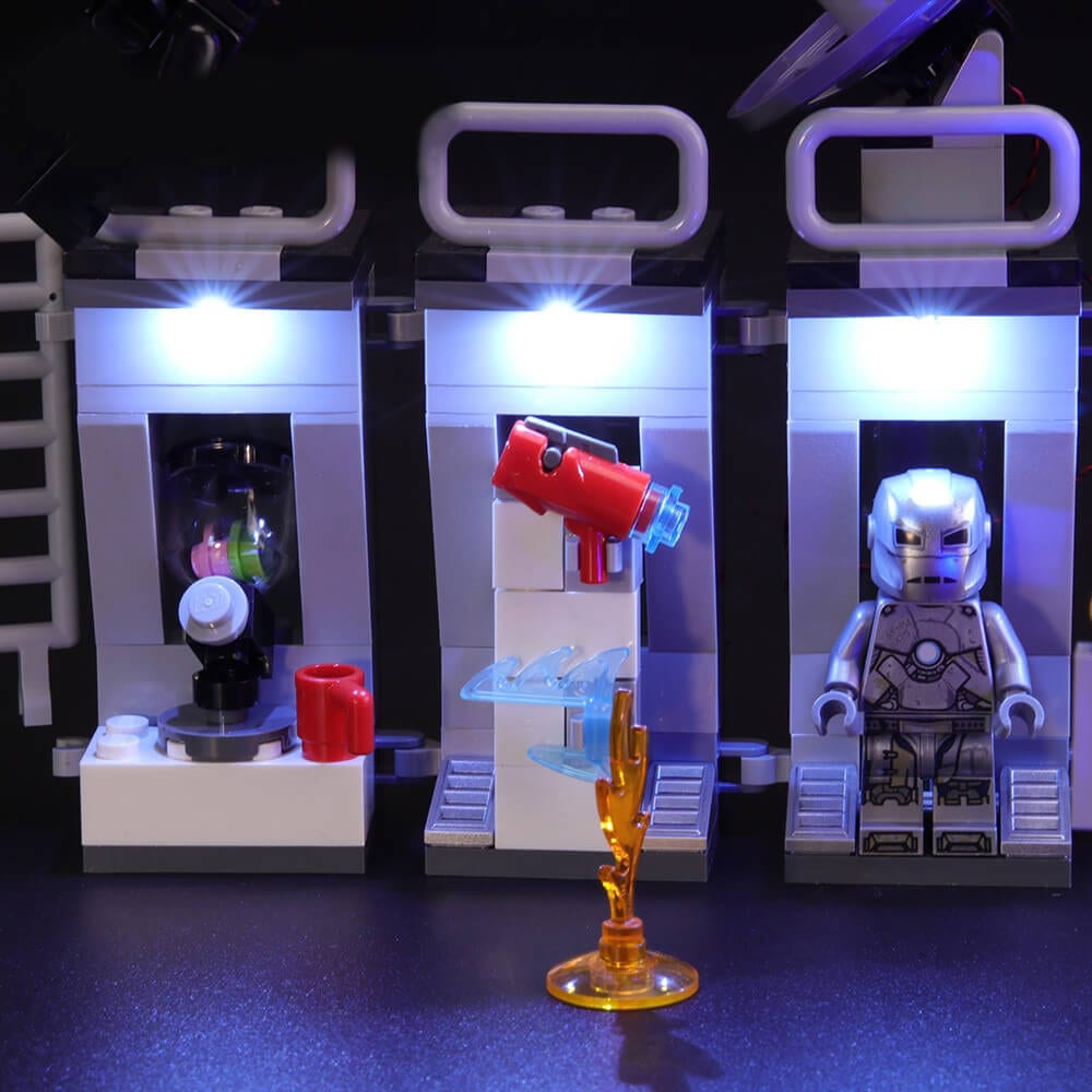 Tony Stark armor hall suits and workshop lighting - ZENE Bricks Light Kit for LEGO® Tony Stark Armored Hall #76125