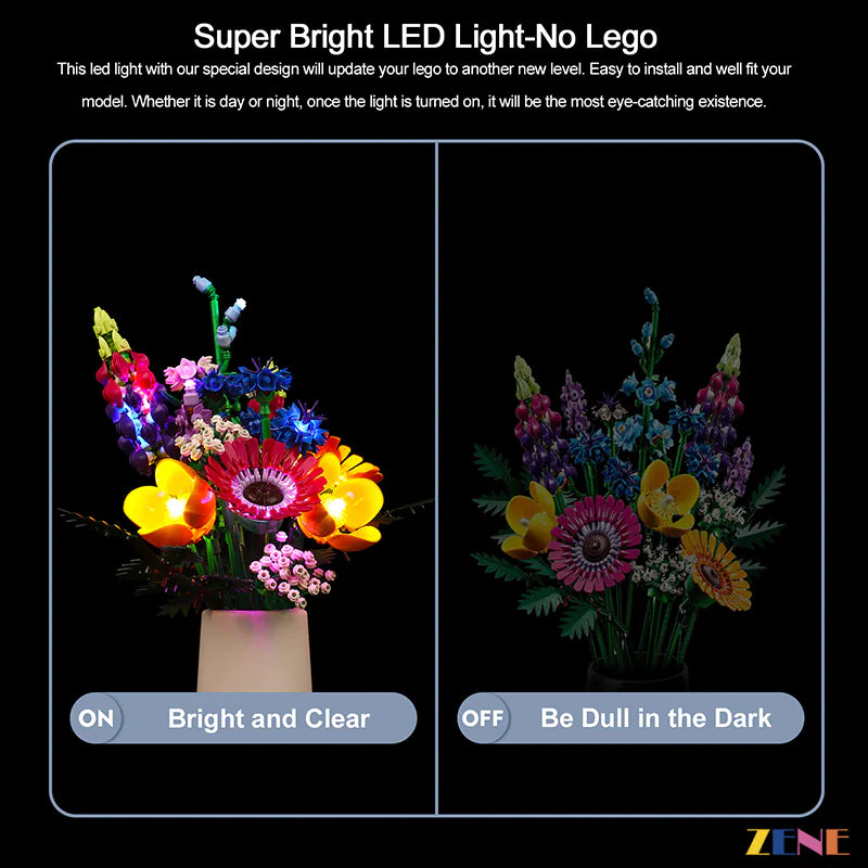 zene bricks Light Kit for LEGO Flower Wildflower Bouquet #10313