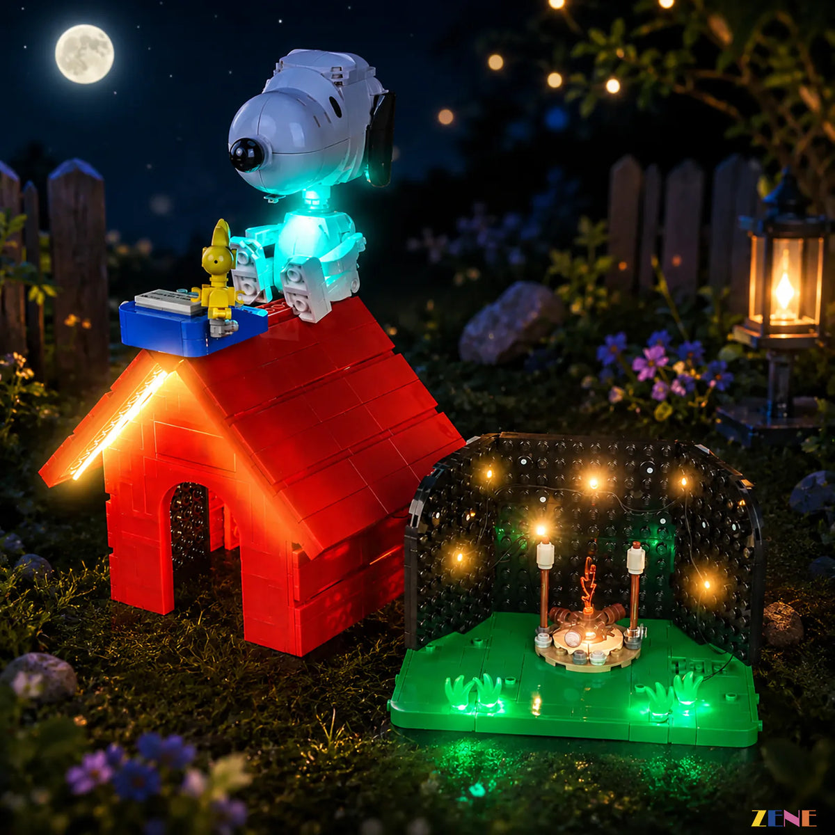 cozy red doghouse roofline glow - ZENE Bricks Light Kit for LEGO® Peanuts Snoopy's Doghouse #21368